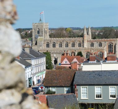 View of Clare church across the rooftops