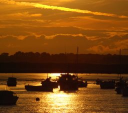 Boats at Felixstowe in a golden sunset