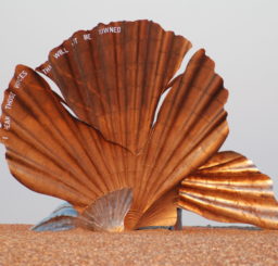 Image showing The Scallop statue by Maggi Hambling on Aldeburgh Beach