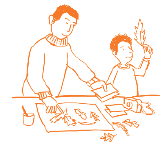 cartoon adult and child looking at autumn leaves cartoon adult and child looking at autumn leaves