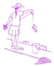 cartoon of a girl with a crab on a fishing line cartoon of a girl with a crab on a fishing line
