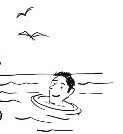 cartoon of a man swimming in the sea