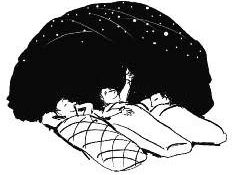cartoon of people laying outside at night watching a meteor shower