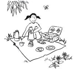 cartoon person having a picnic